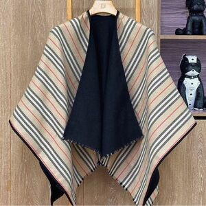 Burberry Cape with Black, Tan, and Red Stripes
